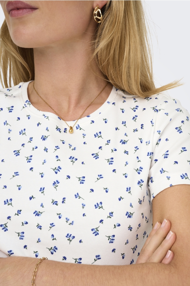 ONLFENJA LIFE SS AOP TOP JRS NOOS 15347986 CLOUD DANCER/BLUE FLOWER
